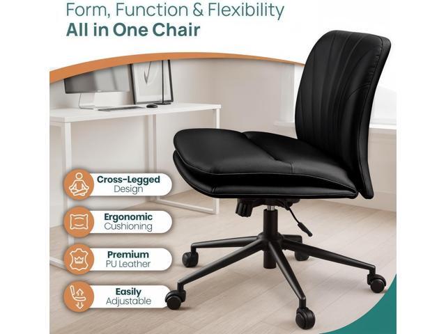 NYPOT Armless Desk Chair with Wheels for Criss Cross Sitting - Cross Legged Wide Armless Chair - Adjustable Vanity 360° Swivel Stool and 120°...