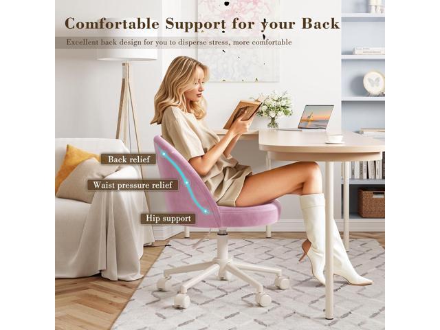 EnHomee Armless Vanity Chair with Wheels and Comfortable Lumbar Back Support, Cute Desk Chair Comfy with Adjustable Swivel Base for Bedroom, Home...