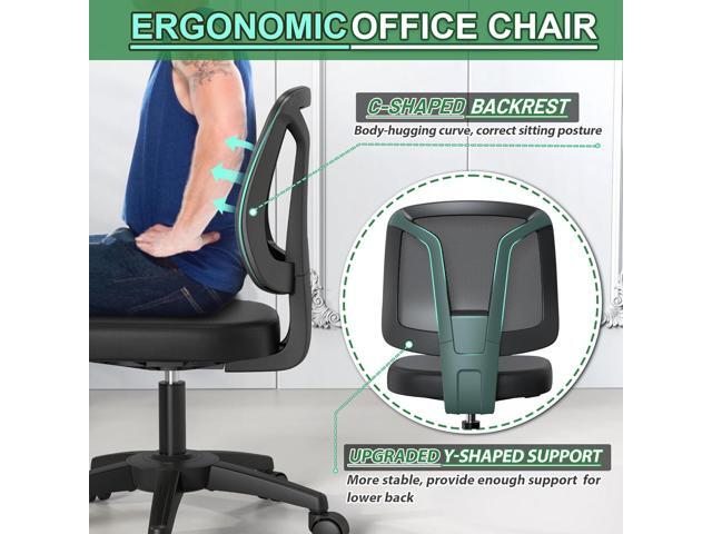 Swivel Armless Desk Office Chair Without Arms Adjustable Height and Lumbar Support for Home