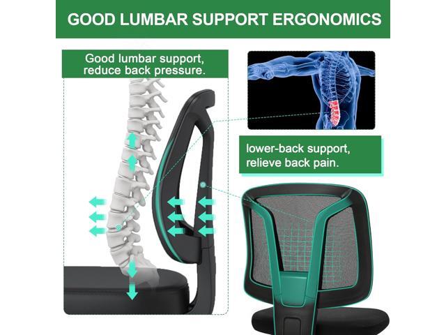 Swivel Armless Desk Office Chair Without Arms Adjustable Height and Lumbar Support for Home