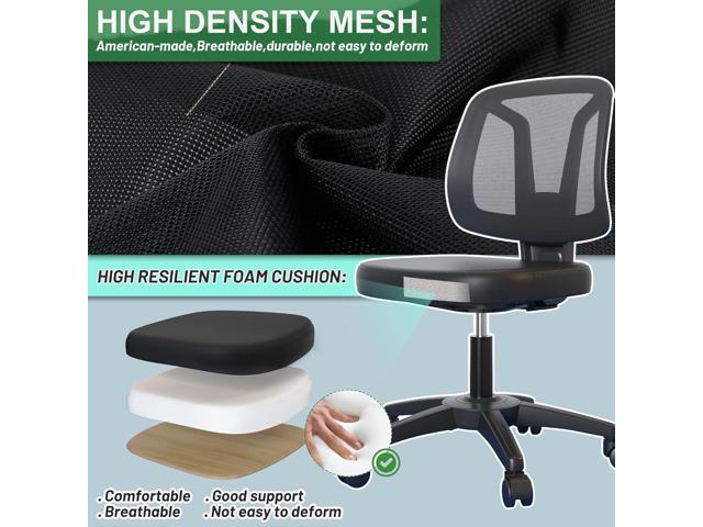 Swivel Armless Desk Office Chair Without Arms Adjustable Height and Lumbar Support for Home