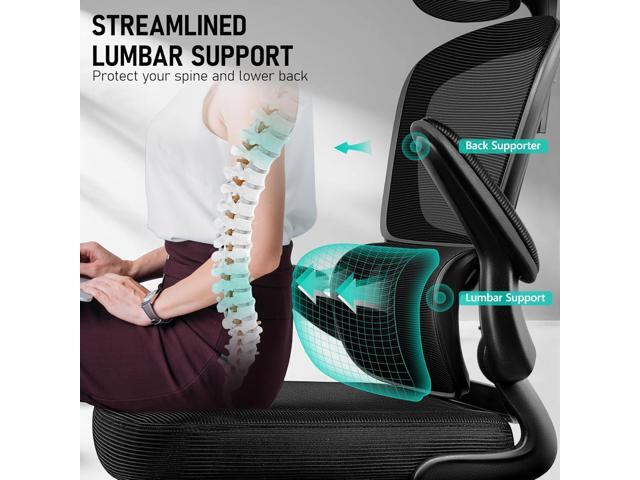 High Back Ergonomic Office Chair, Breathable Mesh Desk Chair with Lumbar Support, Adjustable Headrest, Flip-up Armrests, Computer Gaming Chair