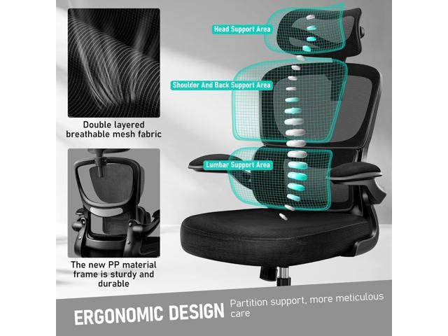 High Back Ergonomic Office Chair, Breathable Mesh Desk Chair with Lumbar Support, Adjustable Headrest, Flip-up Armrests, Computer Gaming Chair