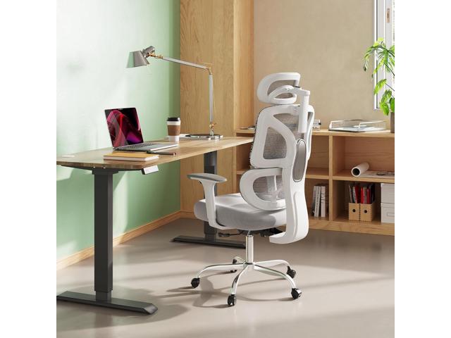 DEVAISE Office Chair Big and Tall Reclining Ergonomic Desk Chair for Long Hours, Comfy Breathable Mesh, Adjustable Armrests with Lumbar Support, White