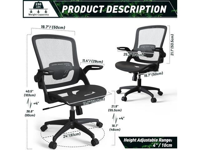Mesh Seat Home Office Desk Computer Chair Height Adjustable Back Support with Flip Up Arms Swivel Wheels for Adult