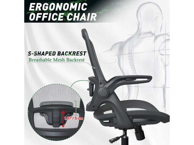 Mesh Seat Home Office Desk Computer Chair Height Adjustable Back Support with Flip Up Arms Swivel Wheels for Adult