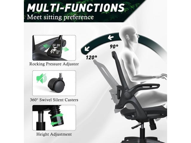 Mesh Seat Home Office Desk Computer Chair Height Adjustable Back Support with Flip Up Arms Swivel Wheels for Adult