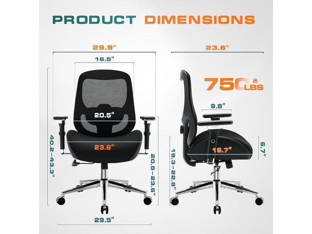 750lbs Big and Tall Office Chair with Wide Thick Seat Cushion for Heavy People Ergonomic Computer Mesh Desk Chairs with 4D Armrests, Adjustable...