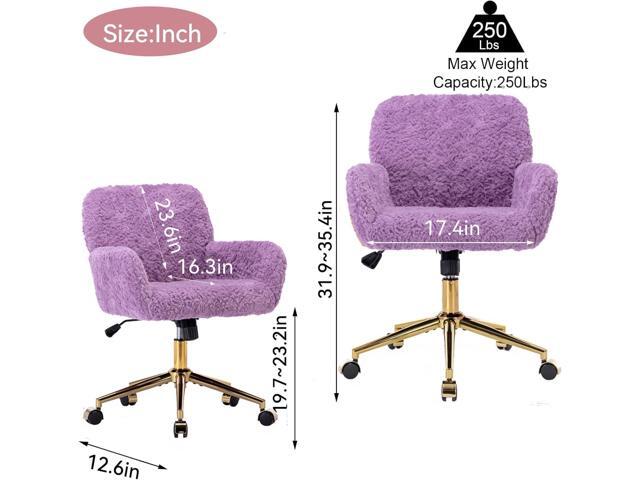 Henf Purple Faux Fur Upholstered Desk Chair Makeup Vanity Chair for Girls,Swivel Office Chair with Gold Base,Height Adjustable Tiltable Computer...