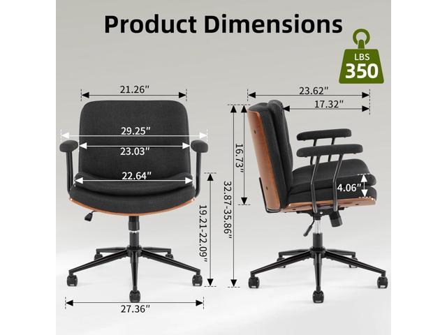 Criss Cross Chair with Armrests & Wheels, Linen Fabric Adjustable Swivel Walnut Task Chair with Wide Seat, Ergonomic Mid Back Computer Office Desk...