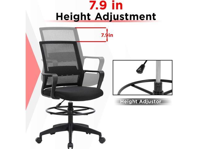 Drafting Chair Tall Office Chair Mesh Ergonomic Mid-Back Desk Chair with Adjustable Foot Ring for Executive Computer Standing Desk, Black
