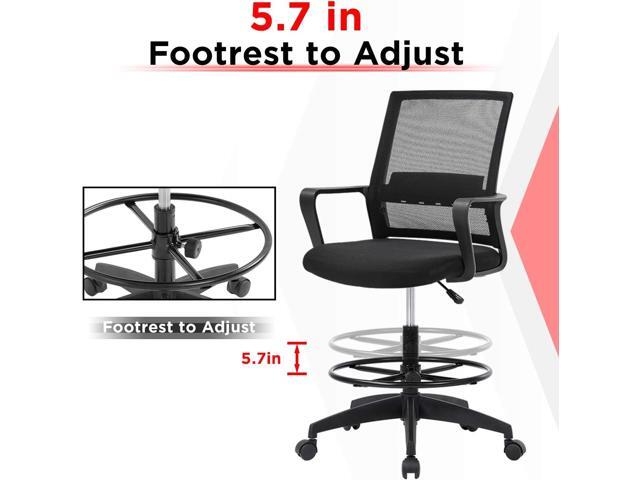 Drafting Chair Tall Office Chair Mesh Ergonomic Mid-Back Desk Chair with Adjustable Foot Ring for Executive Computer Standing Desk, Black