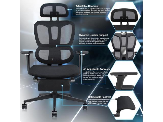Ergonomic Mesh Office Chair with Retractable Footrest - High Back Computer Chair with Lumbar Support, Adjustable Armrests and Headrest - Adult...