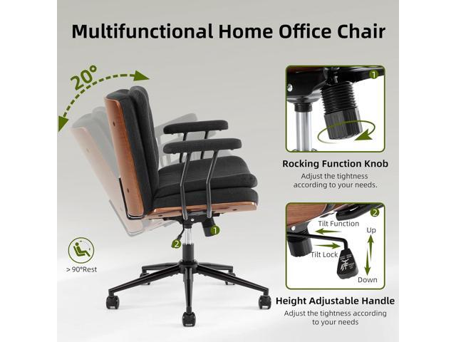 Criss Cross Chair with Armrests & Wheels, Linen Fabric Adjustable Swivel Walnut Task Chair with Wide Seat, Ergonomic Mid Back Computer Office Desk...