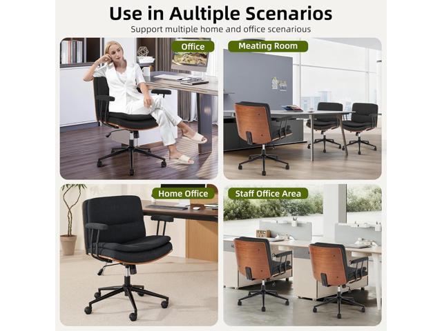 Criss Cross Chair with Armrests & Wheels, Linen Fabric Adjustable Swivel Walnut Task Chair with Wide Seat, Ergonomic Mid Back Computer Office Desk...