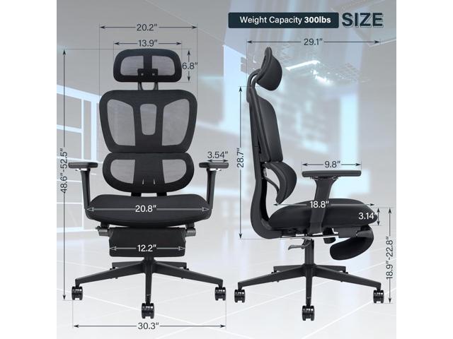 Ergonomic Mesh Office Chair with Retractable Footrest - High Back Computer Chair with Lumbar Support, Adjustable Armrests and Headrest - Adult...