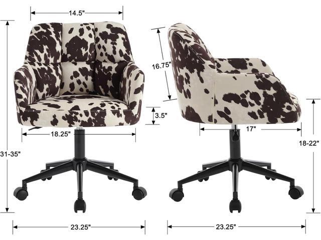 Cow Print Desk Chair Velvet Office Chair, 360° Swivel Work Chair with Mid Back Support Armrest, Adjustable-Height Upholstered Chair for Living...