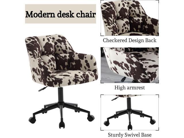 Cow Print Desk Chair Velvet Office Chair, 360° Swivel Work Chair with Mid Back Support Armrest, Adjustable-Height Upholstered Chair for Living...
