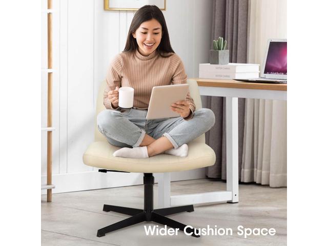 PayLessHere Criss Cross Chair,Armless Cross Legged Office Chair,Wide Comfty Desk Chair with No Wheels Modern Height Adjustable,Swivel Fabric Vanity...
