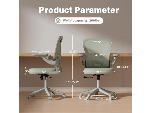 GYI Ergonomic Office Chair, Mesh Desk Chair with Adjustable Lumbar Support and 3D Flip-up Arms, Computer Chair with Wheels, All Grey