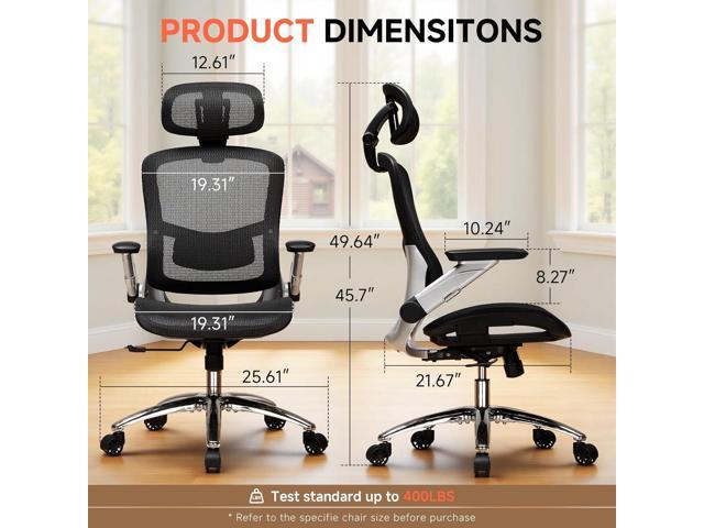 GTPLAYER Big and Tall Ergonomic Mesh Office Chair, High Back Home Desk Chair Computer Gaming Chair with Headrest, Flip-Up Arms, 90-125° Tilt Lock...