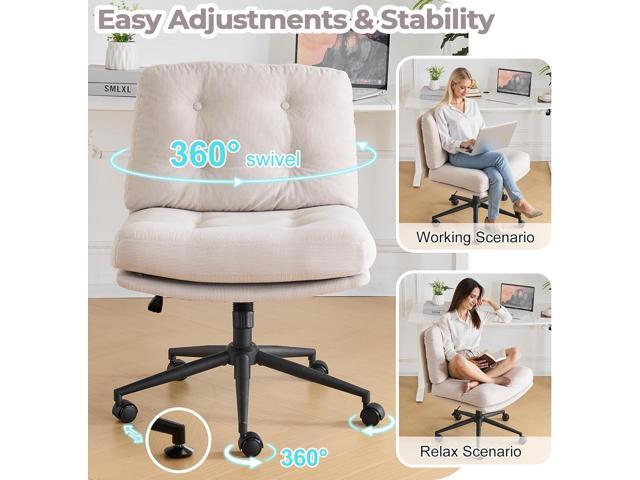 VINGLI Criss Cross Cloud Seat,Comfy Corduroy Cross Legged Office Desk Chair with/no Wheels,Cute Vanity Stool, Adjustable Wide Seat,Modern Swivel...