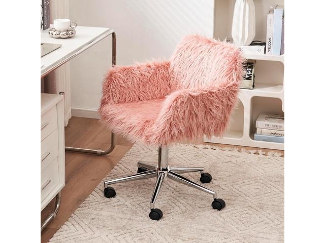 Goujxcy Fluffy Desk Chair, Faux Fur Swivel Home Office Chair Height Adjustable Vanity Accent Chair for Girls Women, Modern Cute Furry Makeup Chairs...
