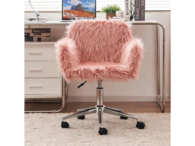 Goujxcy Fluffy Desk Chair, Faux Fur Swivel Home Office Chair Height Adjustable Vanity Accent Chair for Girls Women, Modern Cute Furry Makeup Chairs...