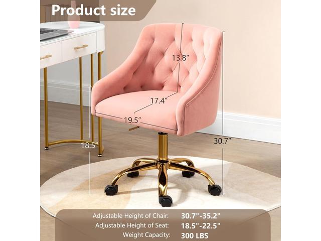 Home Office Chair, Velvet Swivel Adjustable Accent Vanity Chair with Arms Nailhead Trim for Bedroom, for to Living Room, Studying, Office (Pink)