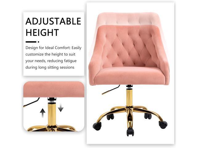 Home Office Chair, Velvet Swivel Adjustable Accent Vanity Chair with Arms Nailhead Trim for Bedroom, for to Living Room, Studying, Office (Pink)
