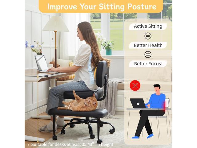 Criss Cross Legged Office Chair with Wheels,Swivel Meditation Chair for ADHD,Ergonomic Cross Legged Desk Chair with Thicken Adjustable Footstool,PU...
