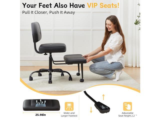 Criss Cross Legged Office Chair with Wheels,Swivel Meditation Chair for ADHD,Ergonomic Cross Legged Desk Chair with Thicken Adjustable Footstool,PU...