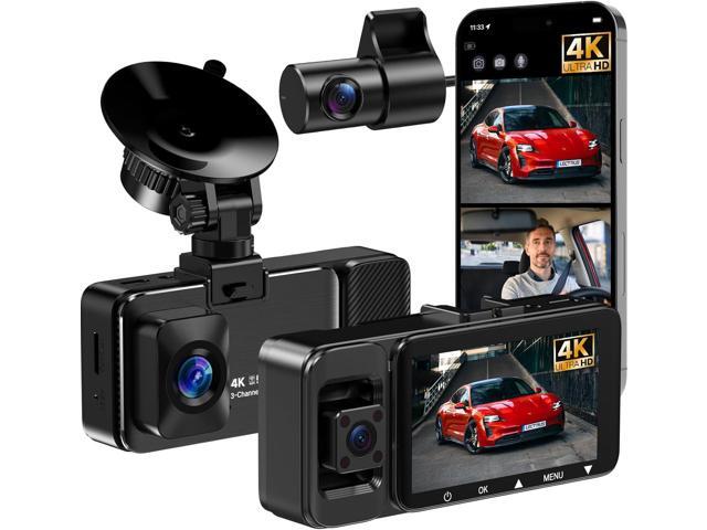 3 Channel 4k Dash Cam Front and Rear and Inside, Car Mount Dash Camera with WiFi, 64GB Card, Night Vision, App Control, Loop Recording, G-Sensor,...