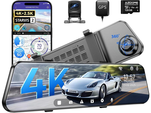 AZDOME PG17 Pro Mirror Dash Cam Front and Rear with IMX678, STARVIS 2 Rear View Mirror Camera with 5.8GHz WiFi, 4K+2.5K Dashcam, OTA Upgrade,...