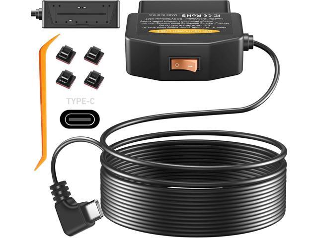 OBD2 OBD Power Cable for Dash Camera, OBD to Type-C USB OBDII Adapter Hardwire Charger Cable 24 Hours Surveillance and Acc Two Mode with Switch...