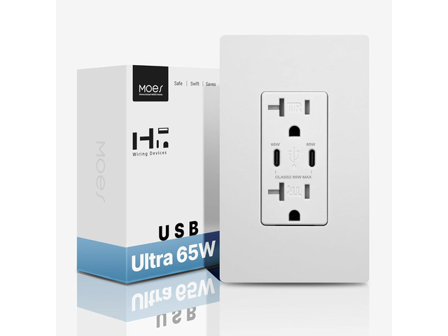 MOES 65W GaN Power Delivery USB C Wall Outlet 20 Amp, Ultra Speed Type C Receptacle, PD USB C Ports, Tamper Resistant, Screwless Wall Plate...