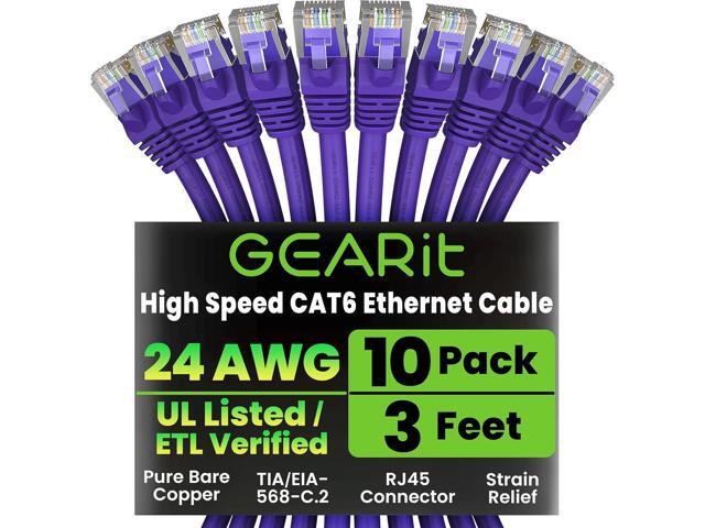 GEARit Cat 6 Ethernet Cable (10-Pack 3 Feet) Cat6 Network Patch, 10Gbps, RJ45, Snagless Cord, Gold-Plated Connectors, Internet for PC, TV, Tablet,...