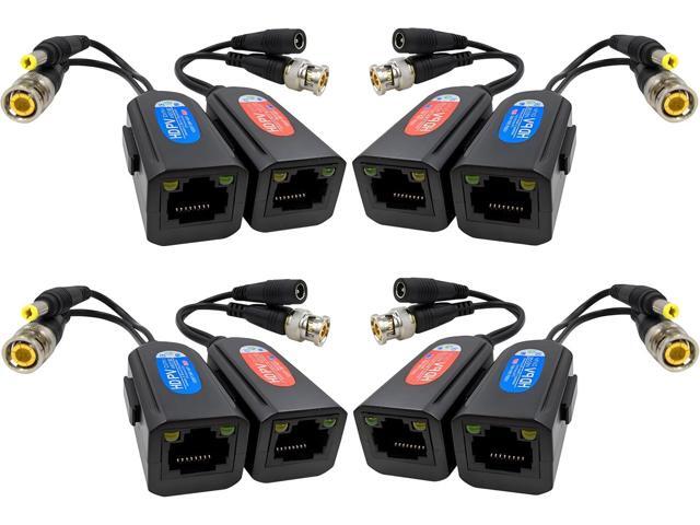 Igreeman 4 Pair Passive Video Balun BNC to RJ45 Adapter with Power, Ground Loop Isolated HD Analog Security Camera Ethernet Cable Transceiver,...