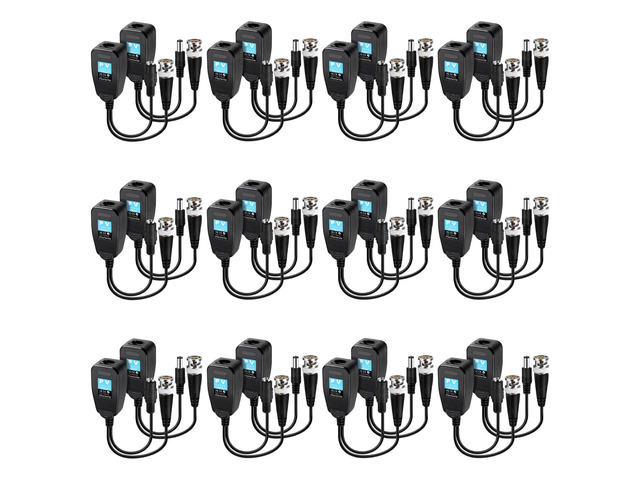 Passive Video Balun 12 Pairs RJ45 Transceiver Transmitter HD-CVI/TVI/AHD/CVBS with DC Built-in Transient Suppression Protection For...