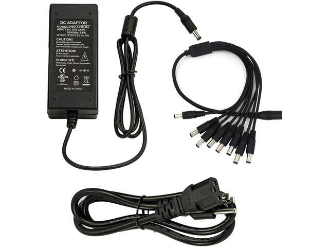 Security Camera Power Adapter 12V 5A w/ 8-Way Power Splitter Cable Power Supply, Fits DVR/NVR/AHD/TVI CCTV Security Camera System, LED Strip...