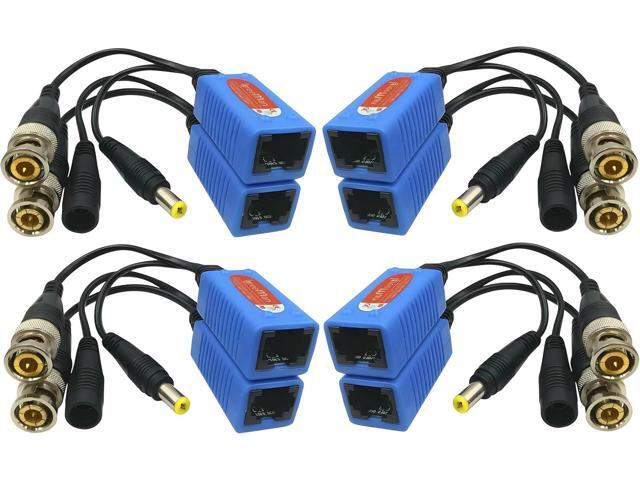 Igreeman 4 Pair Passive Video Balun BNC to RJ45 Adapter with Power, 1080P-8MP Surveillance Analog Camera Ethernet Cable Transceiver, Cat5e/Cat6...