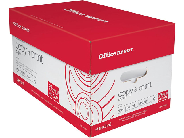 Office Depot White Copy Paper, 8 1/2in. x 11in., 20 Lb., 84 Brightness, Case Of 10 Reams