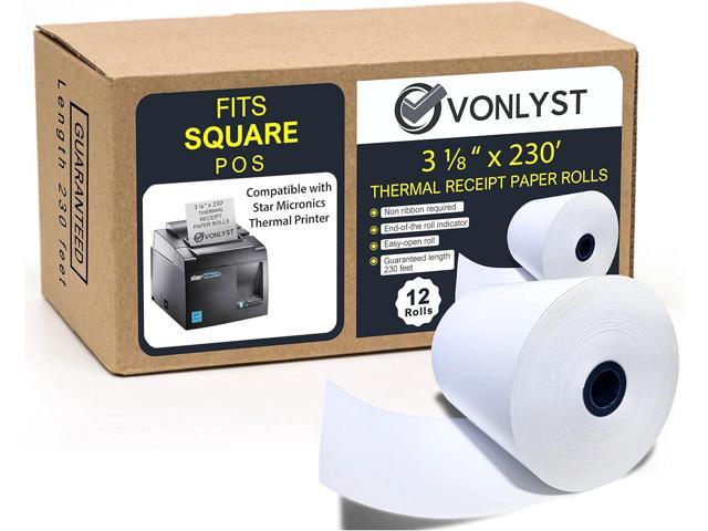 Receipt Paper Roll 3 1/8 x 230 for Square Register and Square POS System connected to Star Micronics Thermal Printer (Pack 12 rolls)