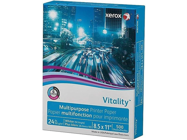 xerox Vitality Multipurpose Print Paper, 92 Bright, 24 lb Bond Weight, 8.5 x 11, White, 500/Ream