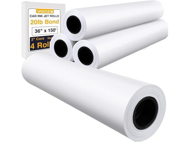 VOISEN Wide Format Paper,4 Rolls Plotter Paper 36 In x 150 Ft, 20lb CAD Bond Rolls on 2' Core for CAD Printing on Wide Format Ink Jet Printers
