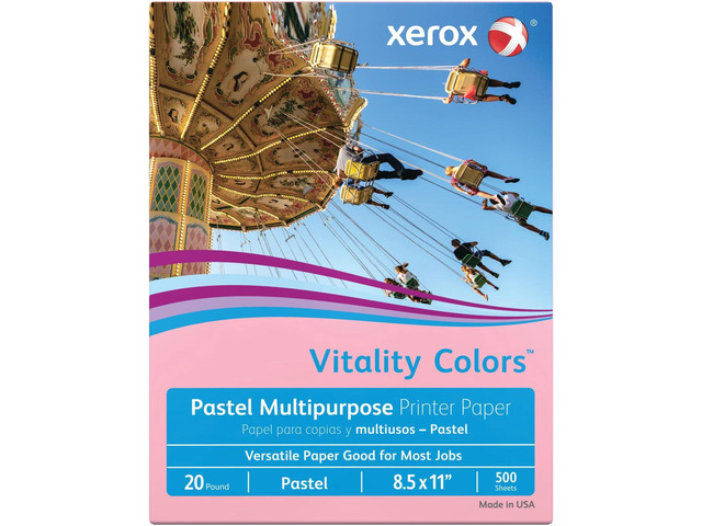 Xerox Vitality Colors Multipurpose Printer Paper, Letter Paper Size, 20 Lb, 30% Recycled, Pink, Ream Of 500 Sheets