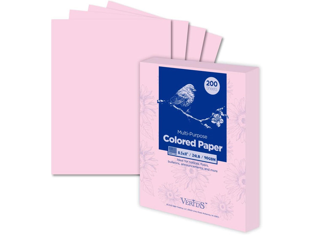 WritePads Veritas Color Copy Paper,Multi-Purpose paper,Colored Printer Paper 8.5 x 11, 24 lb / 90 GSM,Pink,200 Sheets (1 Reams)Made in USA
