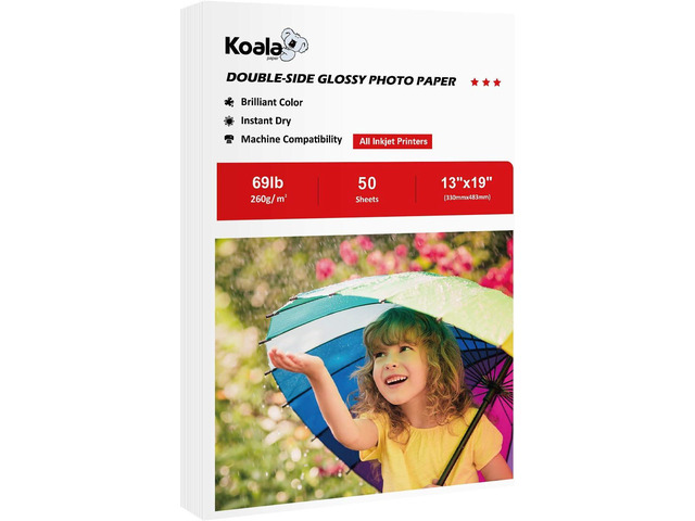 Koala Photo Paper 13X19 Inches Heavyweight Double Sided Glossy 50 Sheets 260gsm only Compatible with Inkjet Printer