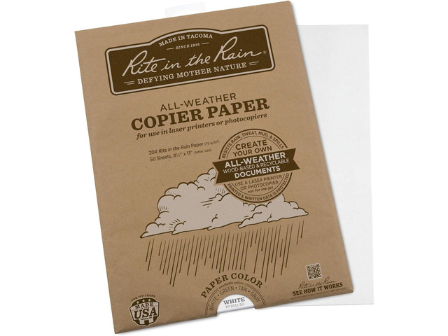 Rite In The Rain Weatherproof Laser Printer Paper, 8.5' x 11', 20# White, 50 Sheet Pack (No. 8511-50)