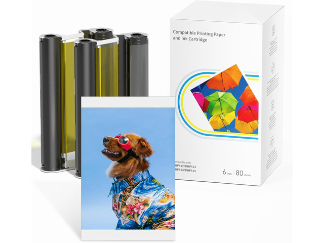 Comaptible with Liene Amber 4x6' 80 Sheets Photo Printer Paper & 2 Ink Cartridges Refill for M100/M200/M110/M210, DHP512/DHP513/DHP514/DHP515, for...